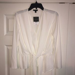 TOPSHOP white long sleeve blouse with tie